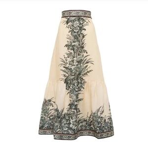 ZIMMERMANN Moonshine Floral Print Linen Midi Skirt Size 6US